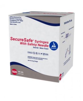 SecureSafe Syringe w/ Safety Needle  - 10cc - Luer Lock, 21G, 1.5