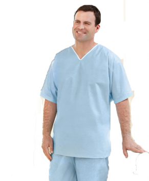 Disposable Scrub Shirt, V-Neck, 2X-Large, Light Blue, 30/cs