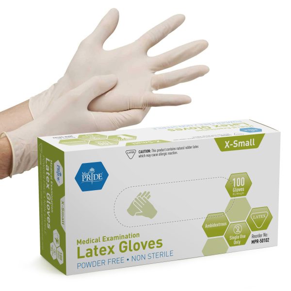 Latex Exam Gloves - XS - N/S -  Powder Free - 100/Box