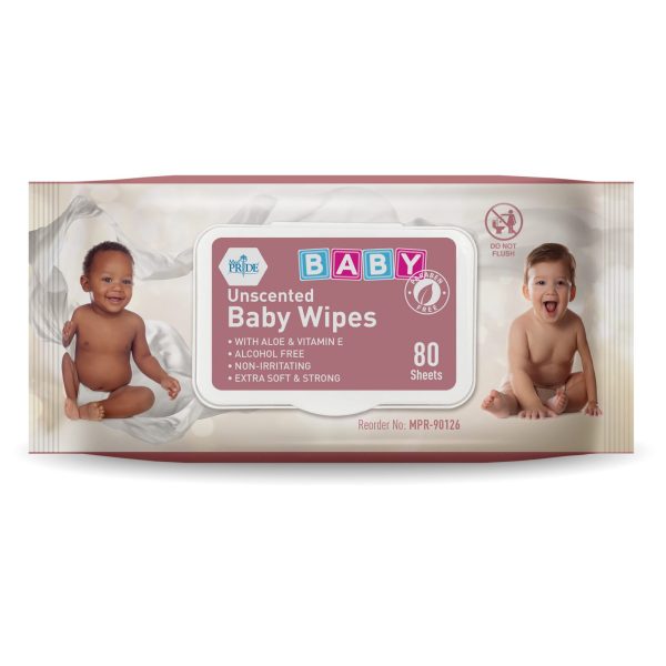 Baby Wipes - Unscented - Pink  80 per Box