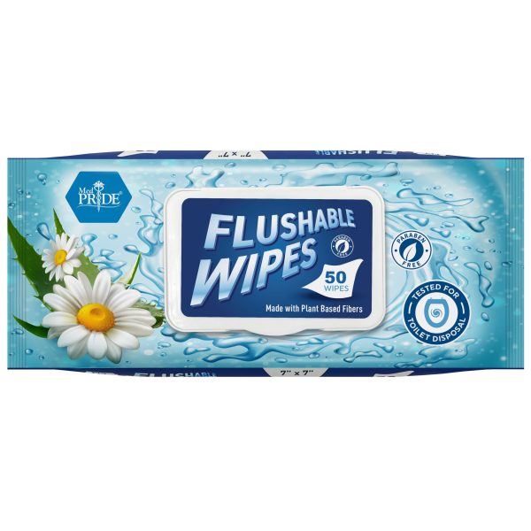 Flushable Wipes - 7" x 7", 50 per Box