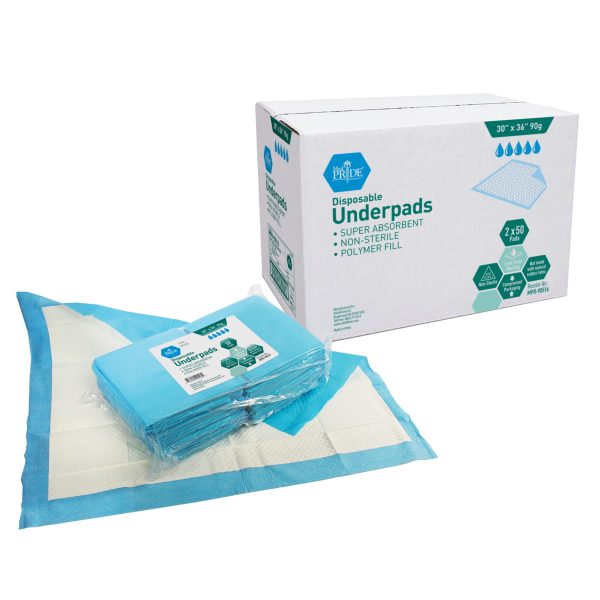 Disposable Underpads w/Polymer, 30x36 (90 gram) - 2/50/cs.