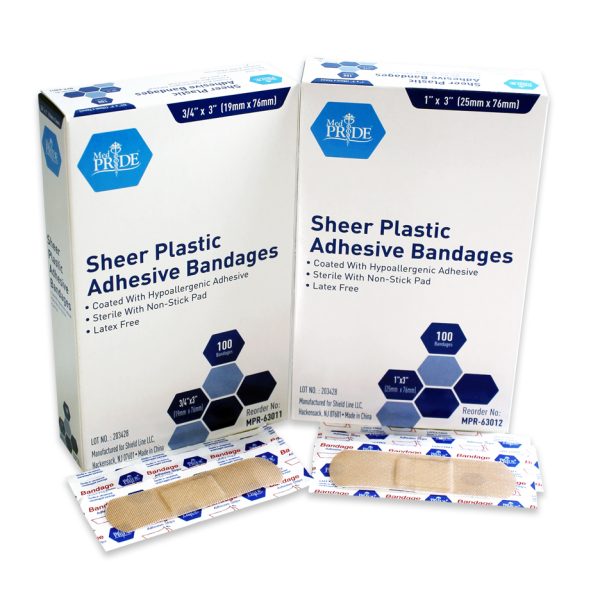 Adhesive Bandage - Sheer Plastic Strips 3/4" x 3", Sterile - 24/100/cs.