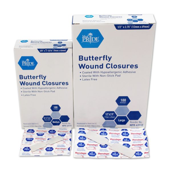 Adhesive Bandage - Butterfly Fab 3/8" x 1 13/16" Md, Sterile-24/100/cs.
