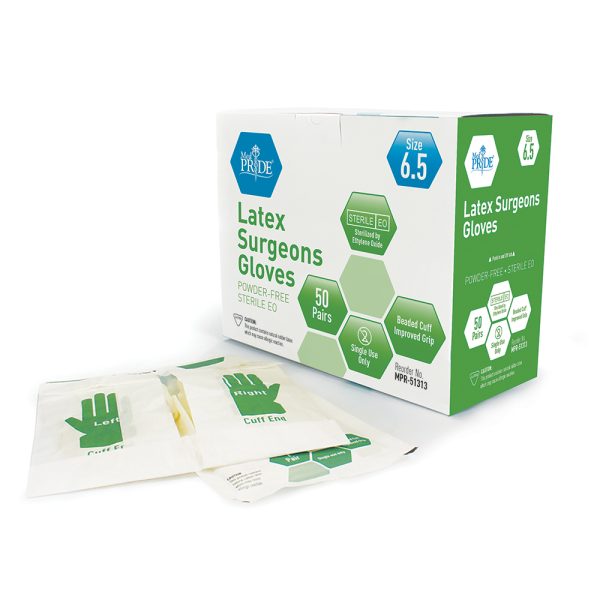 Latex Surgeons Gloves - Sterile - Powder Free - Pairs - 6.5 - 4/50pr/cs.