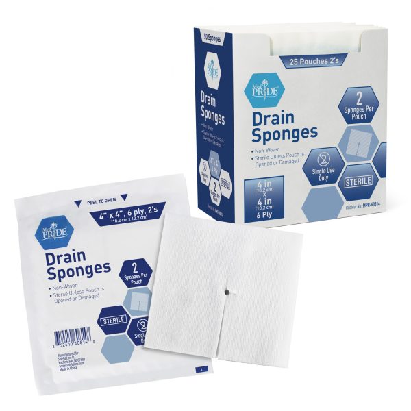 Drain Sponge - Sterile - 4x4 - 2's, 6ply - 12/25/cs. (600)