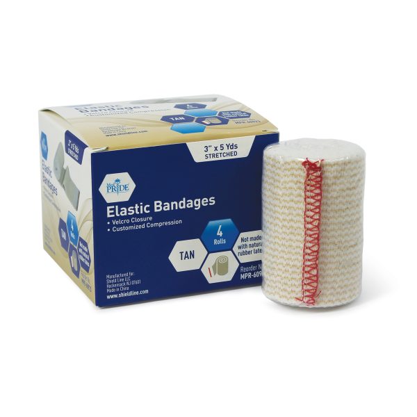 Elastic Bandages - Velcro - 3" - 4pcs/bx, 90 bxs/cs. - Red