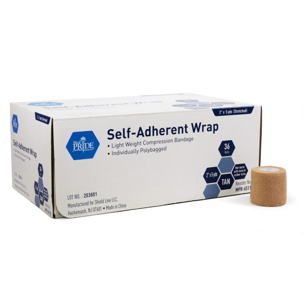Self-Adherent Wrap, 2" x 5 yds. - Tan - Latex Free - 36/cs.