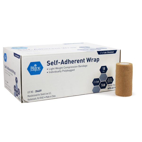 Self-Adherent Wrap, 4" x 5 yds. - Tan - Latex Free - 18/cs.
