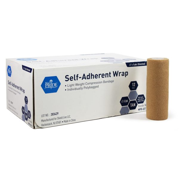 Self-Adherent Wrap, 6" x 5 yds. - Tan - Latex Free - 12/cs.