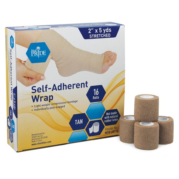 Self-Adherent Wrap, 2" x 5 yds. - Tan - Latex Free - 16 rolls/bx, 20 bxs/cs.