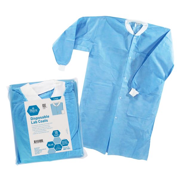 Lab Coat Blue Lrg w/3 Pocket Knit Collar and Cuff - 3/10/cs.